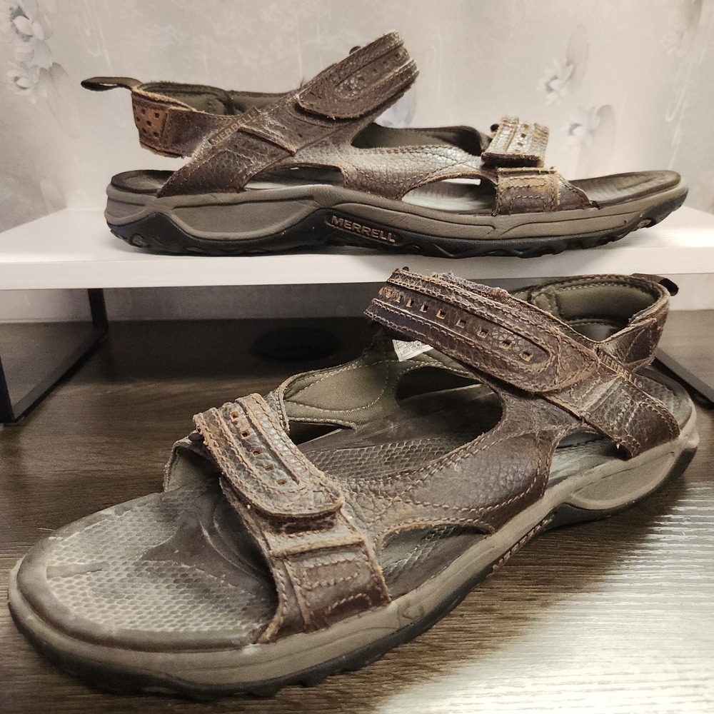 Merrell Men's Leather Dark Brown Sandals Size 13 Hiking Walking Outdoor Gorpcore